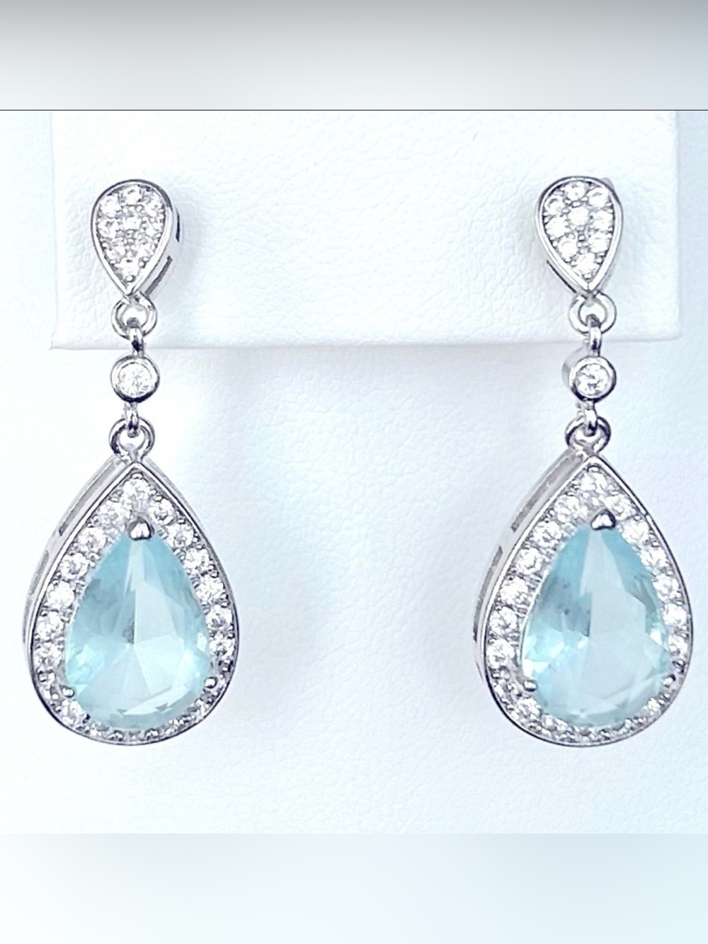 Aquamarine CZ Silver Dangle Earrings
